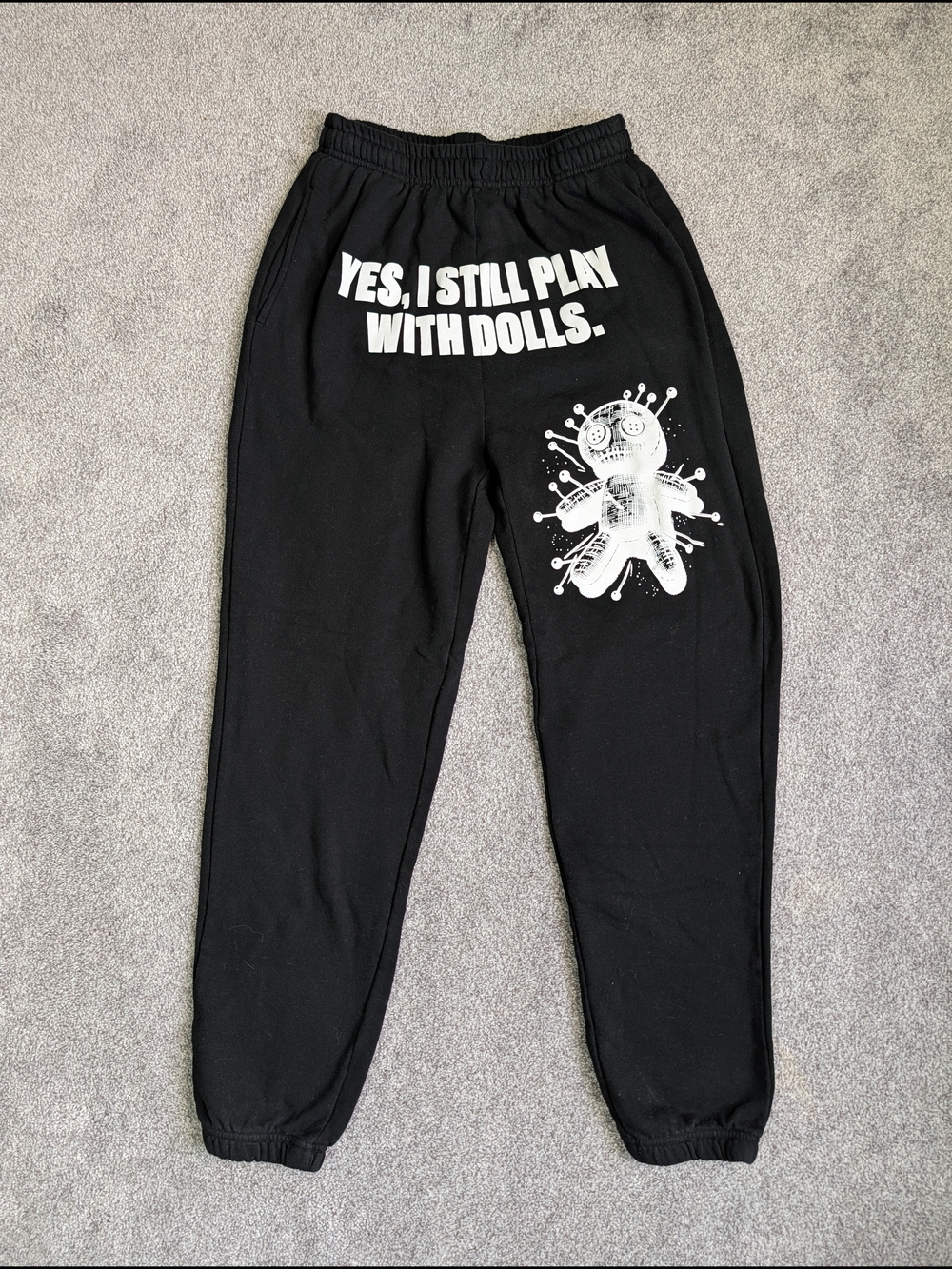 XPLR Black Joggers Voodoo Doll Graphic Drawstring Sweatpants Streetwear Size M